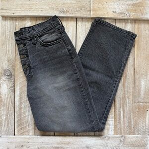 Gray Wash Cotton Denim High-Waisted Button-Fly Vintage Straight Jeans